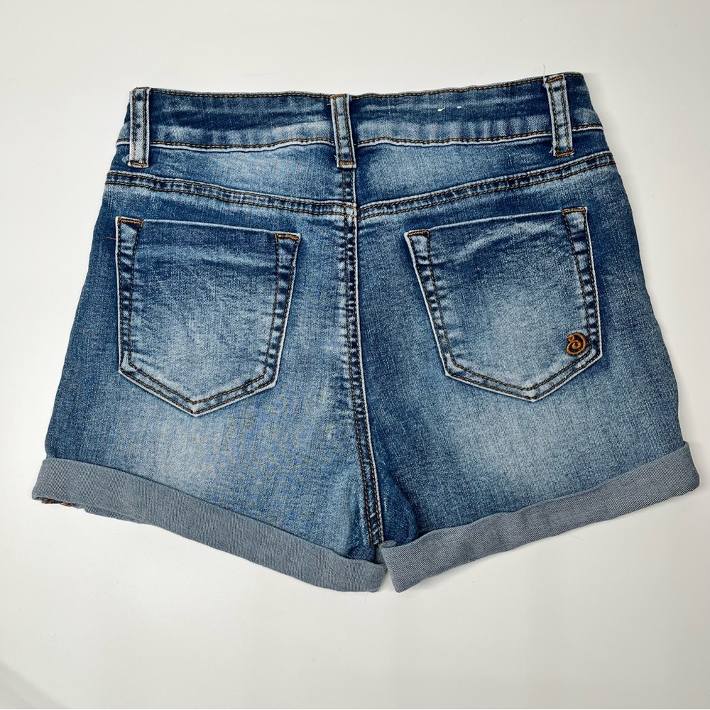 Indigo Rein High Waisted Soft Stretch Roll Up Denim Jean Shorts EUC Like New 3 - Picture 3 of 4